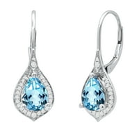 DazzlingRock kolekcija 8x kruška Blue Topaz i okrugli bijeli dijamantski halo Style Teardrop viseći na minđuše za žene u 18K bijelo zlato