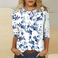 BDFZL Ženske vrhove čišćenja Ženska trendovi ispisani labavi majica rukava bluza okrugli vrat casual