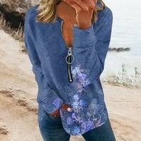 Strungten ženski patentni zatvarač na vrhu vrhova pamučnih bluza Ležerne modne majice vrhovi ženskih ležernih rukava s dugim rukavima