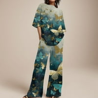 Žene Ljeto O vrat Labavi kratki rukav cvjetni print TOP majica sa hlače modni set