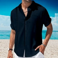 Muške pamučne i posteljine s majicom labavim gumnim gumnim bojama niz kratke rukave s kratkim rukavima s džepom casual ljetna plaža udobna vrhunska bluza mornar