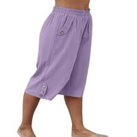 Grianlook Capris za žene Loounge Pamuk Capris Elastic High Squik pamučne posteljine casual obrezirane hlače ljubičaste s