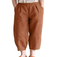 Colisha dame pantalone Solidne boje obrezane hlače visoke struk dno labavo ljeto široko noga pamučna