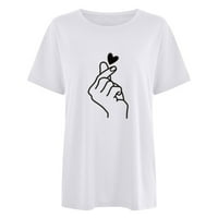 XYSAQA WOMENS Ljetni vrhovi Trendi vrhovi za žene Moda Love Print CrewNeck Loose Majica kratkih rukava TOP bluza Pulover Bijeli ženski na vrhu Cleance