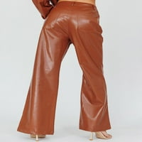 Tsseiatte ženske kožne pantalone casual pune boje visokih struka zvona dno bootcut pantalone sa džepom