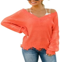 Žene raštrkani V omotači škara za bluzu za bluzu dugih rukava Pletenje pulover Duks majice Dame Jesen