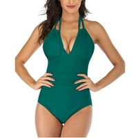 Zlekejiko Ruched V-izrez Žene Monokini vrat Visoki jednodijelni kupaći kostimi za kupaće kostimi