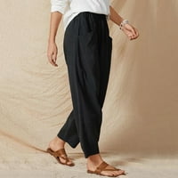 Huaai ženski čvrsti džep elastični struk pamuk konoplje kasele casual harem hlače plus veličine hlače