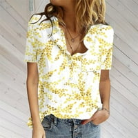 Cuoff bluze za žene Ljeto majica kratkih rukava za casual gumb V izrez Loose Fit Comfy pamučne posteljine
