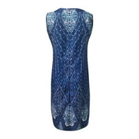 Cuoff haljine Ženski modni elegantni print Šifon bez rukava V- tamno plavi xl