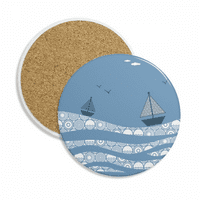Morski talasni brod Landscape Ilustracija COASTER CUP šolja za zaštitu stola upijajući kamen