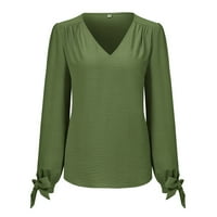 Ženska elegantna bluza čipka dugih rukava V izrez majica Ležerne prilike labave boje tunike za poslovne