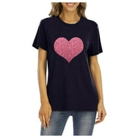 Pabysbule Womens Plus Veličina Košulje za čišćenje Žene Majica Glittery Heart Graphic Valentine's Day Dan kratkih rukava TEE
