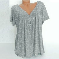 Hanzidakd Womens Plus sizene bluze vrhovi T-majice, ženska majica plus veličina kratkih rukava V-izrez