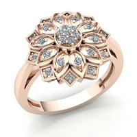 Pravi 3CT okrugli rez Diamond Dame Flower Vintage Godišnjički angažman prsten od punog 10k ruža, bijela