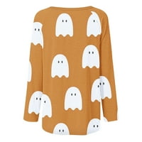 Halloween Majice za žene, ženska modna Halloween Cute Ghost Tisak Dugih rukava Pulover Majica Casual