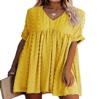 Voguele žene swing haljina kratki rukav mini plaža za plažu vikend a-line ruffle žuti s