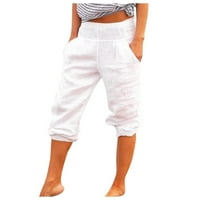 Ženske hlače Ležerne džep pamučne pantalone obrežene solidne teretne pantalone