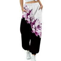 Ženske pantalone žene 3D cvjetni print casur gomile nožne hlače Sportske hlače Pocket High Squaist Labavi