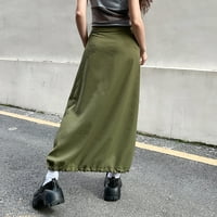 Ženska visoka elastična struka maxi suknja casual berbe solidna boja elegantna linija Crogo Slim Fit