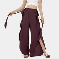 Tkinga modnih ženskih ljeta široke noge joga hlače casual elastične stručne strane Split šifonske pantalone