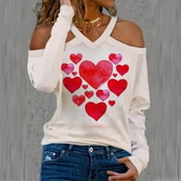 Ženski dugi rukav modne casual labave košulje bluza V izrez T-majice Srce Print Thens Pink XXL