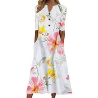 StMixi ljetne haljine za ženske plaže Ležerne prilike Cvjetni gumb Pocket Swing Tunic Maxi Haljine Dugljev