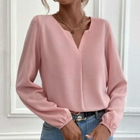 Ženske bluze s dugim rukavima, pune bluze Ležerne prilike za ženske plus ljetne V-izrez Pink XXL