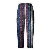 Ženske posteljine kapri hlače visoke struk široke noge casual labave obrezirane hlače USA zastava zvijezde