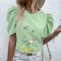 tklpehg ženske košulje s kratkim rukavima s klirensom leptira Ispis grafički lagani ljeto opušteno fit