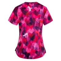 Ženske košulje Ženska modna ravna odjeća s kratkim rukavima V-izrez s džepovima tiskanim vrhovima Hot Pink XXXXXL