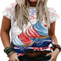 Seksi plesna američka košulja za žene za žene Ljeto tunika na vrhu Casual Bluzes kratki rukav majica