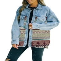Sexy Dance Ženska boja Blok traper jakna uznemirena dugi rukav vintage gumb niz džep sa džepom