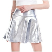 Suknje za ženske povremene modne sjajne metalne plarene nagnute a-line mini suknja bijela