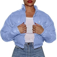 Entyinea Ženske zimske kapute Zima prevelika kratka jakna usjeva zip puffer kaput svijetlo plava m