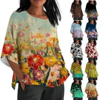Posteljine za žene Loot Fit Sleeve Crew izrez Cvjetni ispisani labavi T-majice Ležerne prilikom bluza
