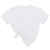 Ženska modna čvrsta boja okrugli vrat cvjetni ispis Pulover Ležerne majica na prodaju bijela