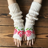 Zimske rukavice, dame modne vintage pletene rukavice Rose vezene toplotne rukavice s rukama pola prste