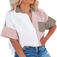 Sanviglor Women Tops rever vrat Ljetne košulje s kratkim rukavima Bluza Labava tunika Majica Brown XL