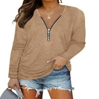 SUNISERY Ženski trendi pola zip pulover T majica kauzal s dugim rukavima V Vratni bluze labavi fit Tunic