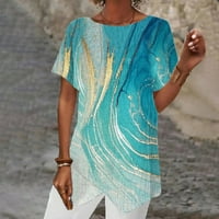 Puawkoer ženska geometrijska majica s labavim kratkim rukavima s nepravilnim rukom s dugim rukavima