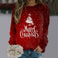 Žene svakodnevno sretan božićni print o vratnim duksevima okrugli vrat fit pulover vrhovi Ležerne prilike