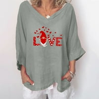 Štednja za žene za žene za žene V-izrez Pulover Women Compy labava bluza Slatka valentinova grafički