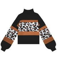 Zimski pad džempera za žene Ženske kornjače u boji blok leopard pleteni džemper dugih rukava leopard