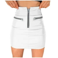 Charella Fashion Women Mini Solid suknja Zip Dame Slim Kratke suknje Mini kožne suknje Bijelo, XXL