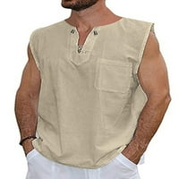 Ljetni casual tenk prsluk za muškarce pamučna posteljina obična majica Henley slobodna V izrez bez rukava pulover bluza