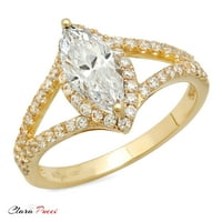 1. CT Marquise Cleani simulirani dijamant 18k žuti zlatni ugraving izjava bridalna godišnjica Angažman vjenčanje halo zvona veličine 8