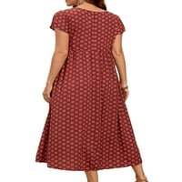 Groanlook Žene Maxi haljine V izrez duga haljina kratki rukav boemijski ljetni plažni suncobran geometrijski