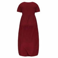 Ženske haljine okrugli dekolte moda Maxi tiskana Ljetna haljina s kratkim rukavima vino XL