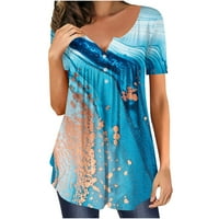 Plus veličine za žene sakrivanje trbušnog tunika Ljeto kratki rukav cvjetni print T majice Slatka bluza